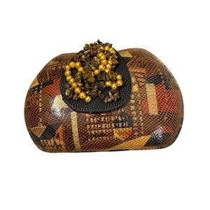 Timmy Woods Beverly Hills Clutch Bag Snakeskin Beaded Embellishment Evening Bag